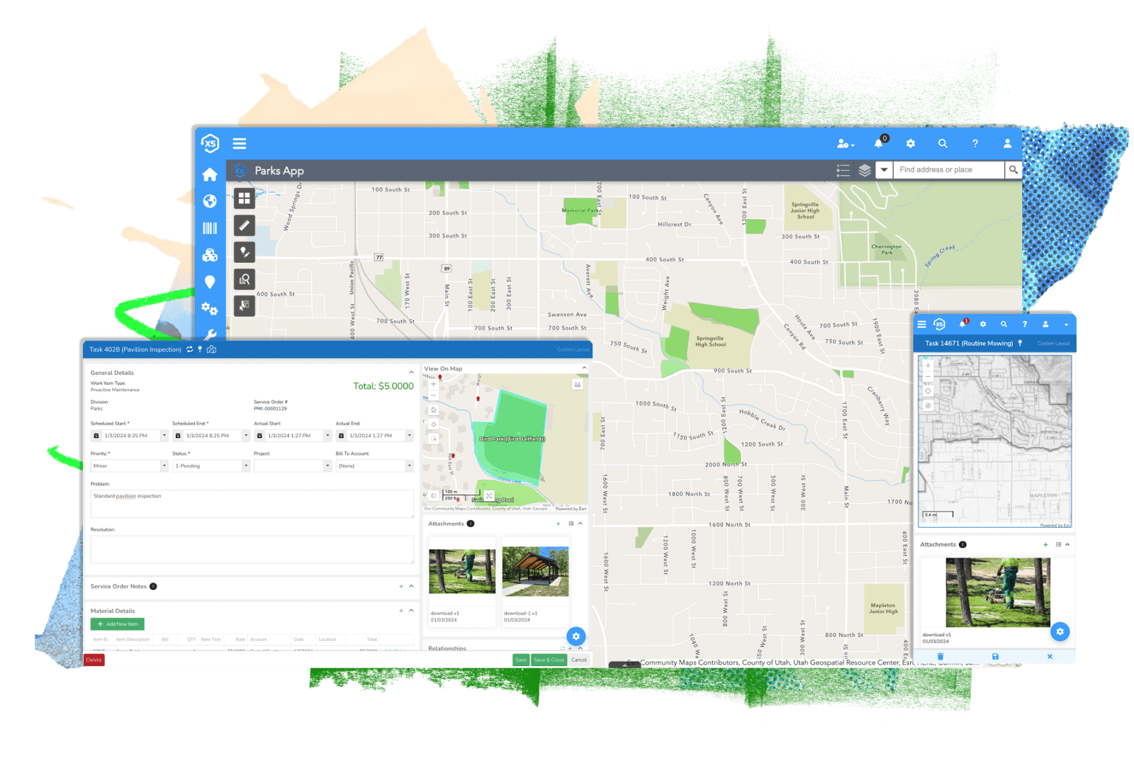 Screenshots of parks maps with work orders